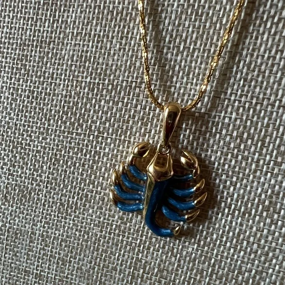 Vintage 1980’s Bob Mackie Blue and Gold Enamel Scorpio Necklace - Picture 8 of 10
